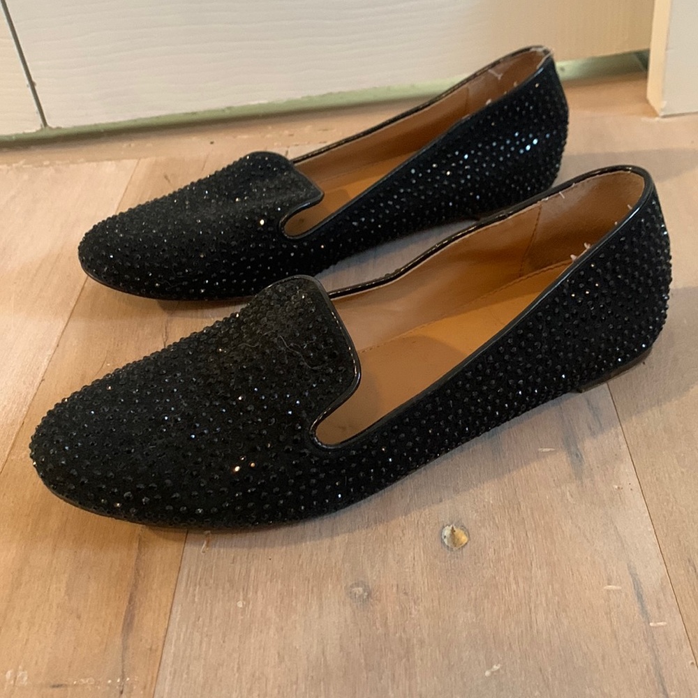 J.crew Black Crystal loafers size 6